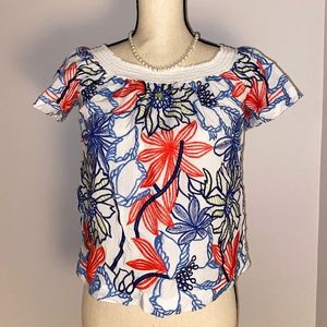 SKIES ARE BLUE Off The Shoulder Floral Embroidered Blouse SIZE XS